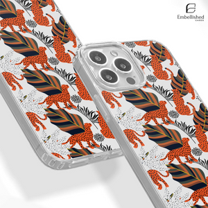 Orange Leopard & Tropical Leaf Pattern