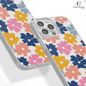 Floral Ditsy Clear Phone Case - Colorful Retro Flower Pattern - Embellished Cases