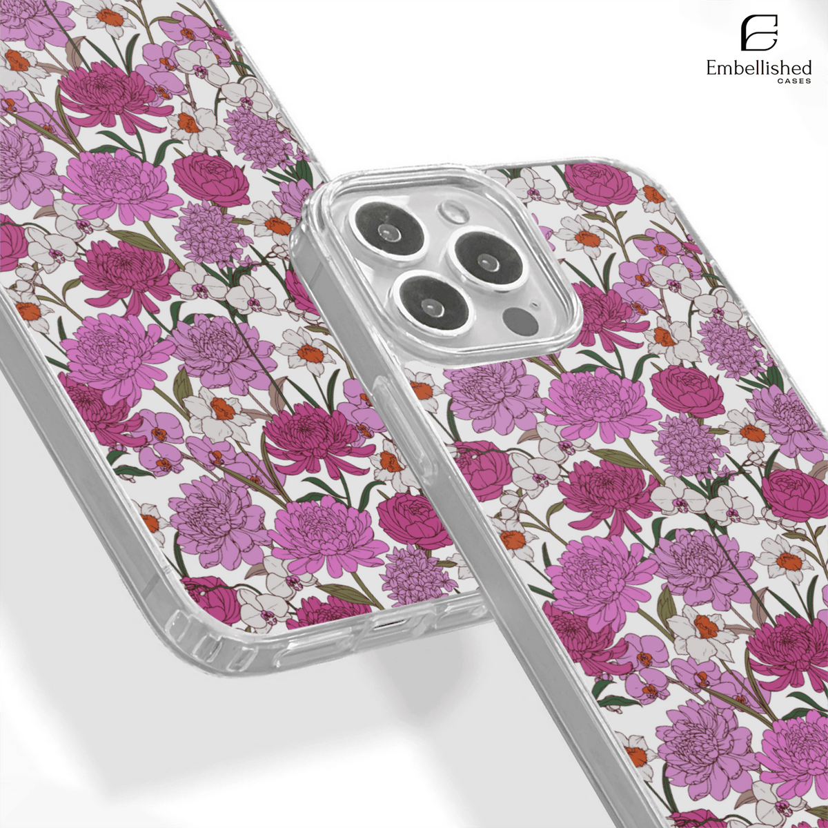 Pink & Purple Floral Pattern Clear Case - Clear Phone Case - Embellished Cases
