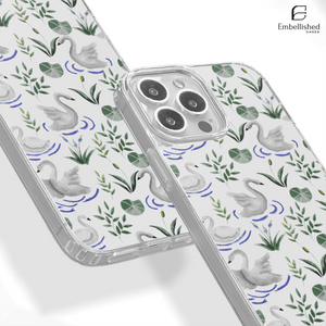 Elegant Swan & Lily Pad Pattern Clear Phone Case - Embellished Cases