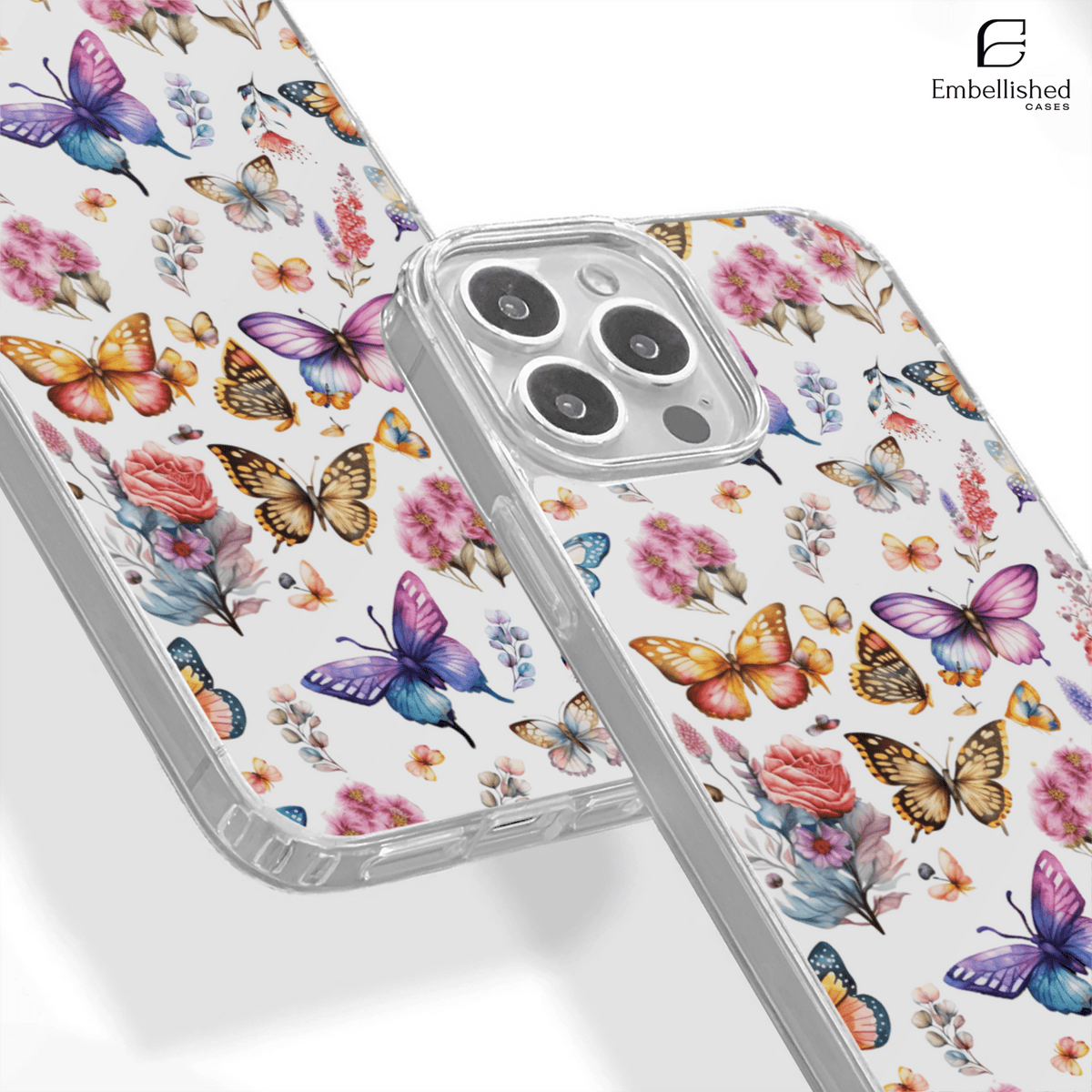 Clear Butterfly Floral Phone Case - Transparent Protective iPhone Cover - Embellished Cases