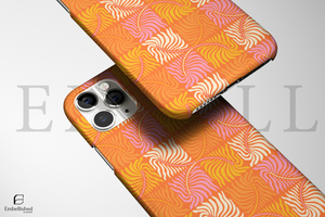 Retro Orange Swirl Tough Phone Case - Vibrant Checkerboard Zebra Pattern