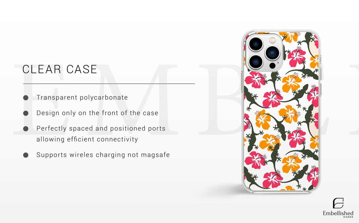 Tropical Hibiscus & Gecko Floral Design - Embellished Cases