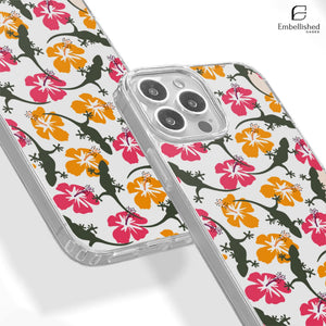 Tropical Hibiscus & Gecko Floral Design - Embellished Cases