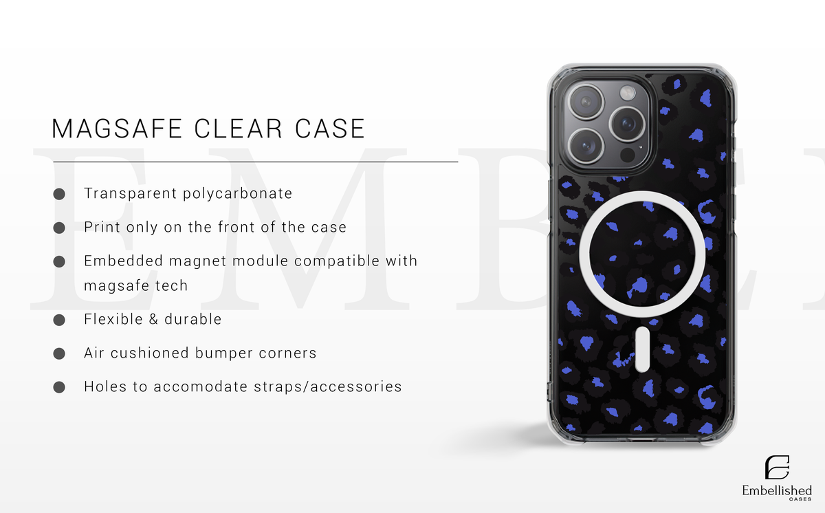 Blue Leopard Clear Phone Case – Slim Transparent Protective Case with Bold Animal Print