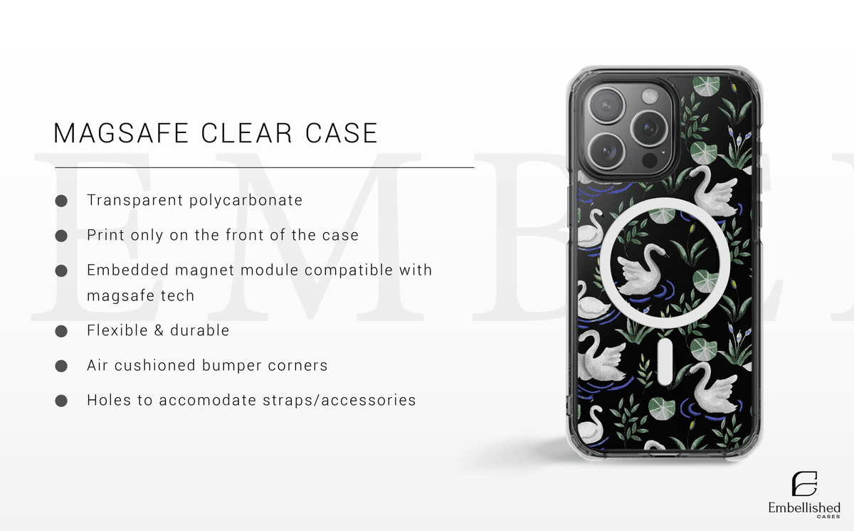 Elegant Swan & Lily Pad Pattern Clear Phone Case - Embellished Cases