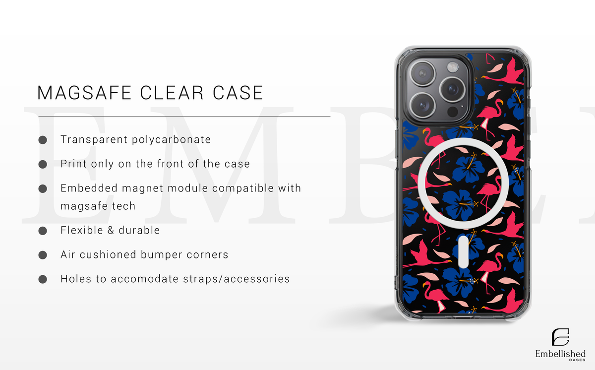 Pink Flamingo & Blue Hibiscus Tropical Design - Clear Phone Case