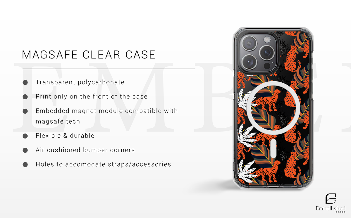 Orange Leopard & Tropical Leaf Pattern