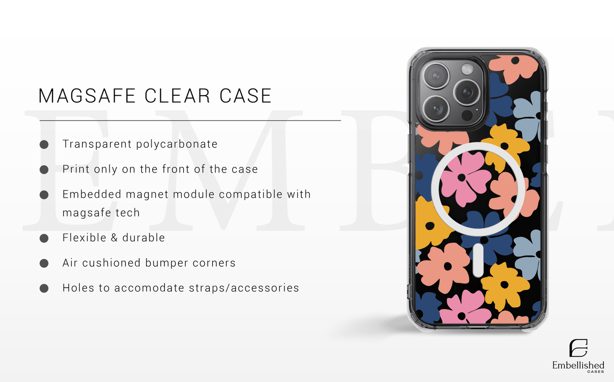 Floral Ditsy Clear Phone Case - Colorful Retro Flower Pattern - Embellished Cases