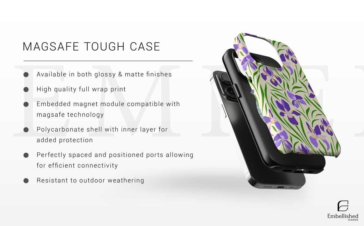 Iris Floral Tough Phone Case - Protective Botanical Phone Cover