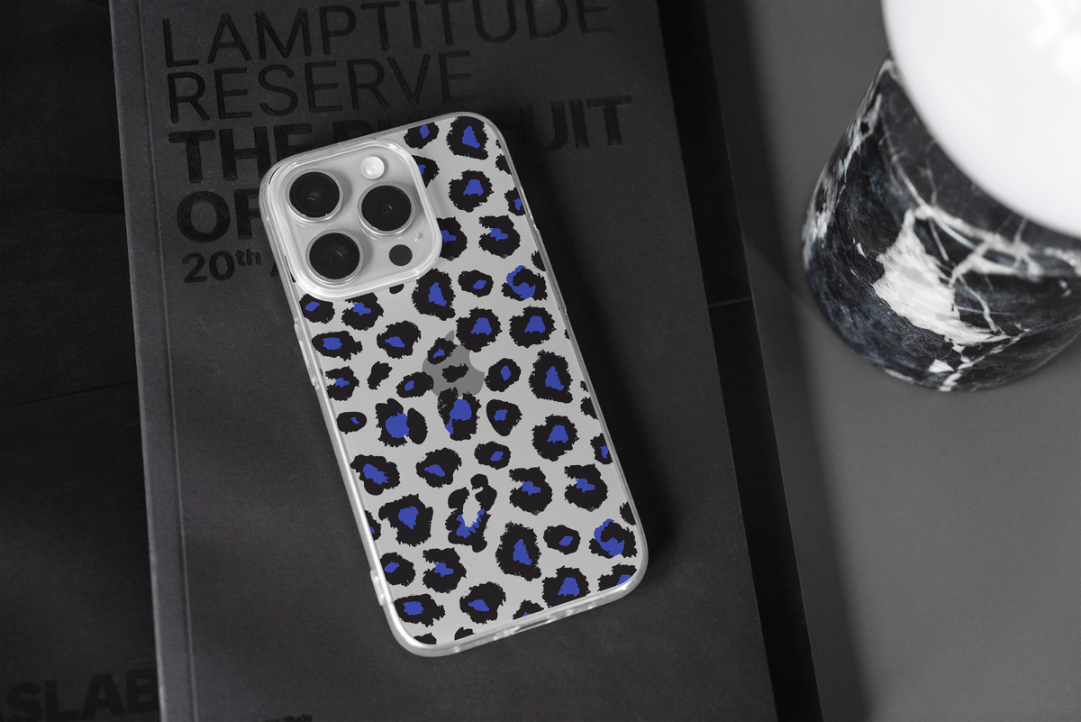 Blue Leopard Clear Phone Case – Slim Transparent Protective Case with Bold Animal Print