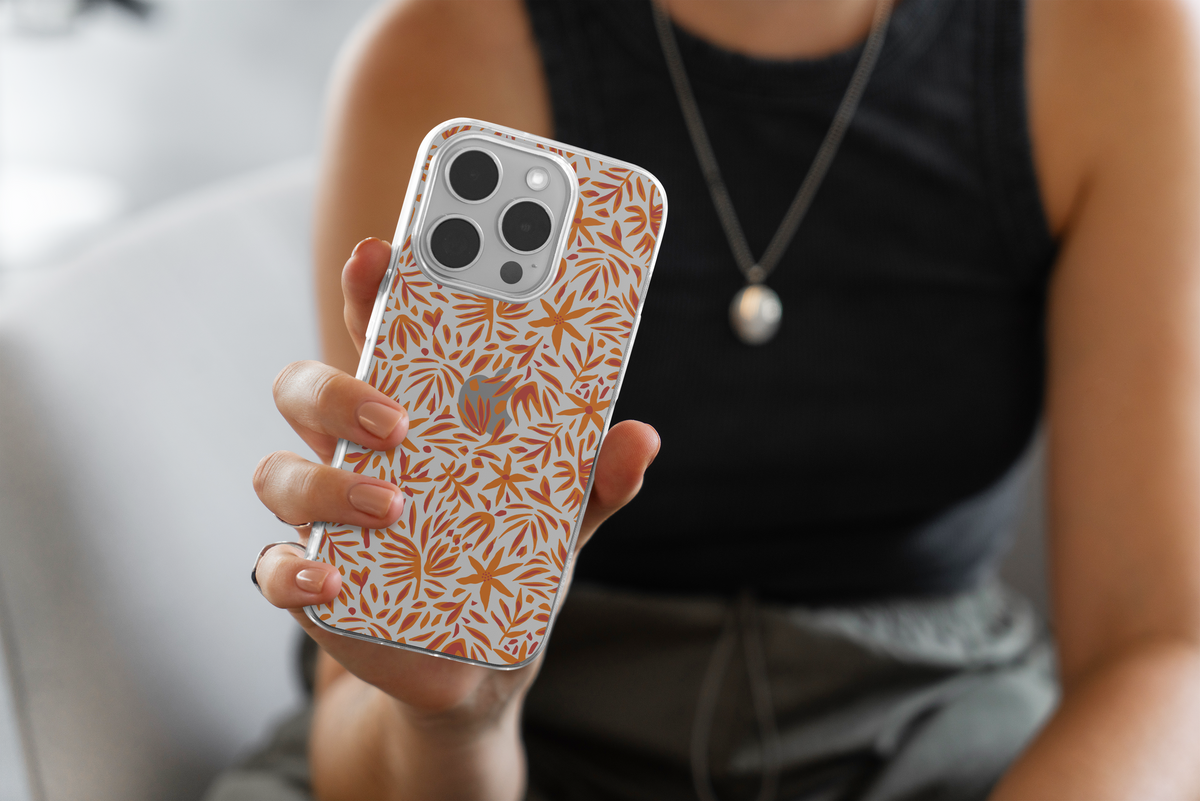 Orange Floral Pattern Slim Protective Cover Clear Phone Case