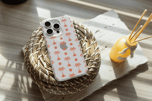 Coral Palm Tree & Sun Pattern Clear Phone Case - Embellished Cases