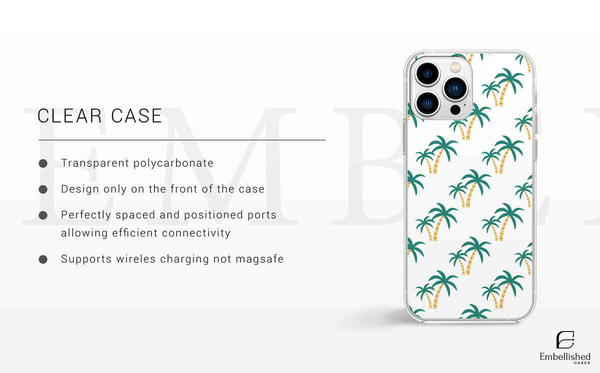 Tropical Palm Pattern Clear Phone Case