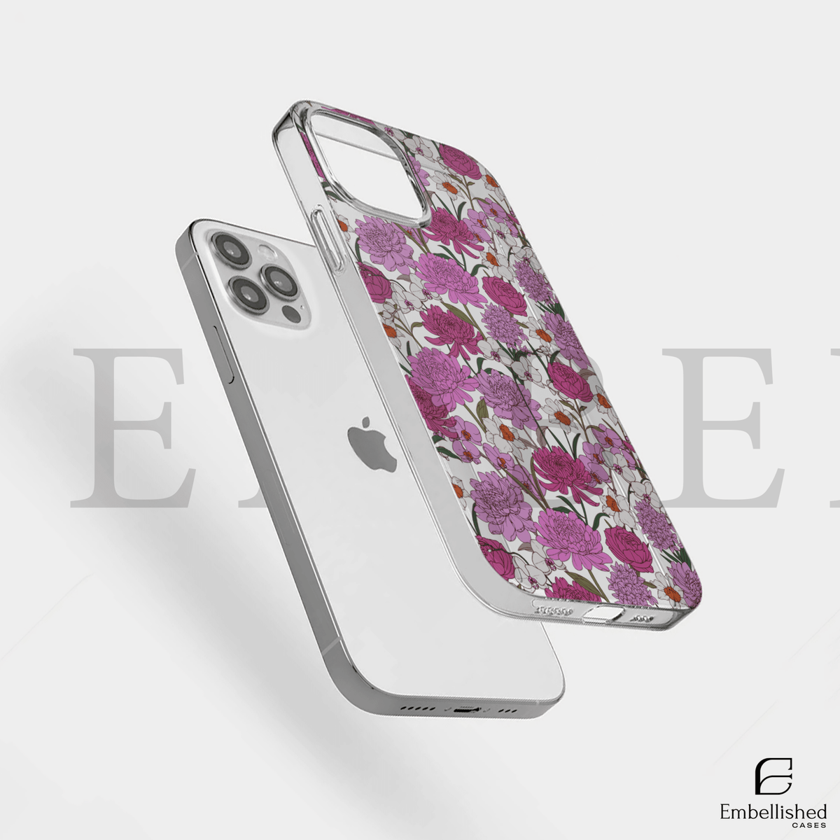 Pink & Purple Floral Pattern Clear Case - Clear Phone Case - Embellished Cases