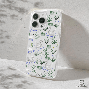 Elegant Swan & Lily Pad Pattern Clear Phone Case - Embellished Cases