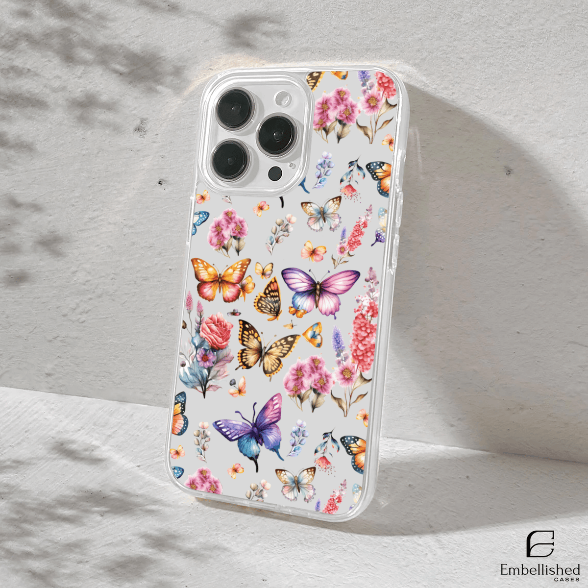 Clear Butterfly Floral Phone Case - Transparent Protective iPhone Cover - Embellished Cases