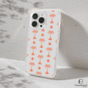 Coral Palm Tree & Sun Pattern Clear Phone Case - Embellished Cases