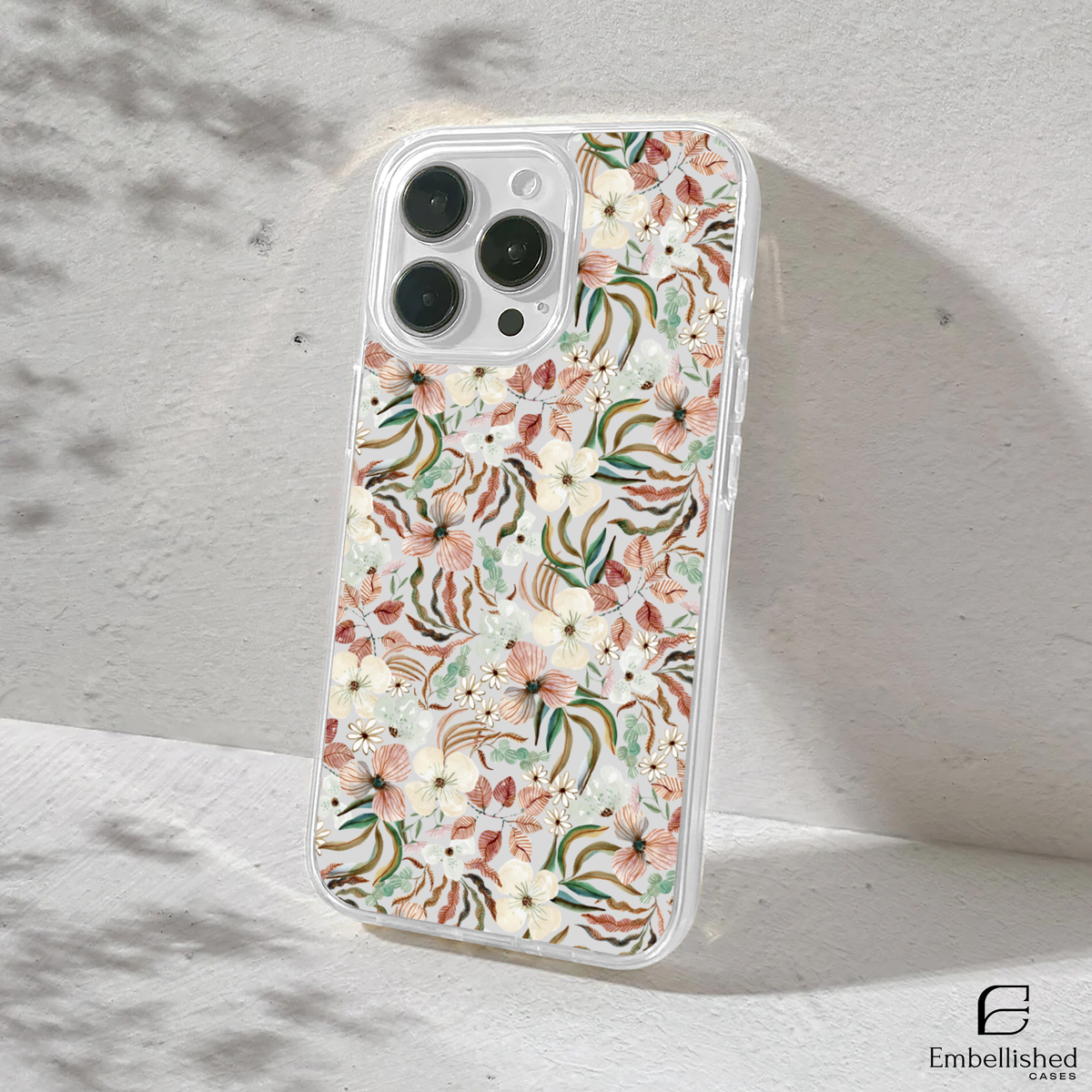 Floral Clear Phone Case - Vintage Pink & Cream Blossoms on Black