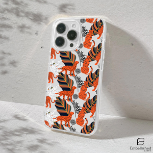 Orange Leopard & Tropical Leaf Pattern