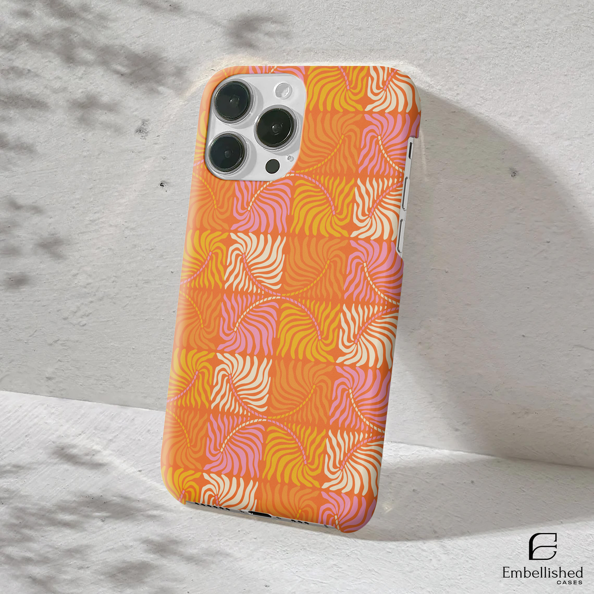 Retro Orange Swirl Tough Phone Case - Vibrant Checkerboard Zebra Pattern