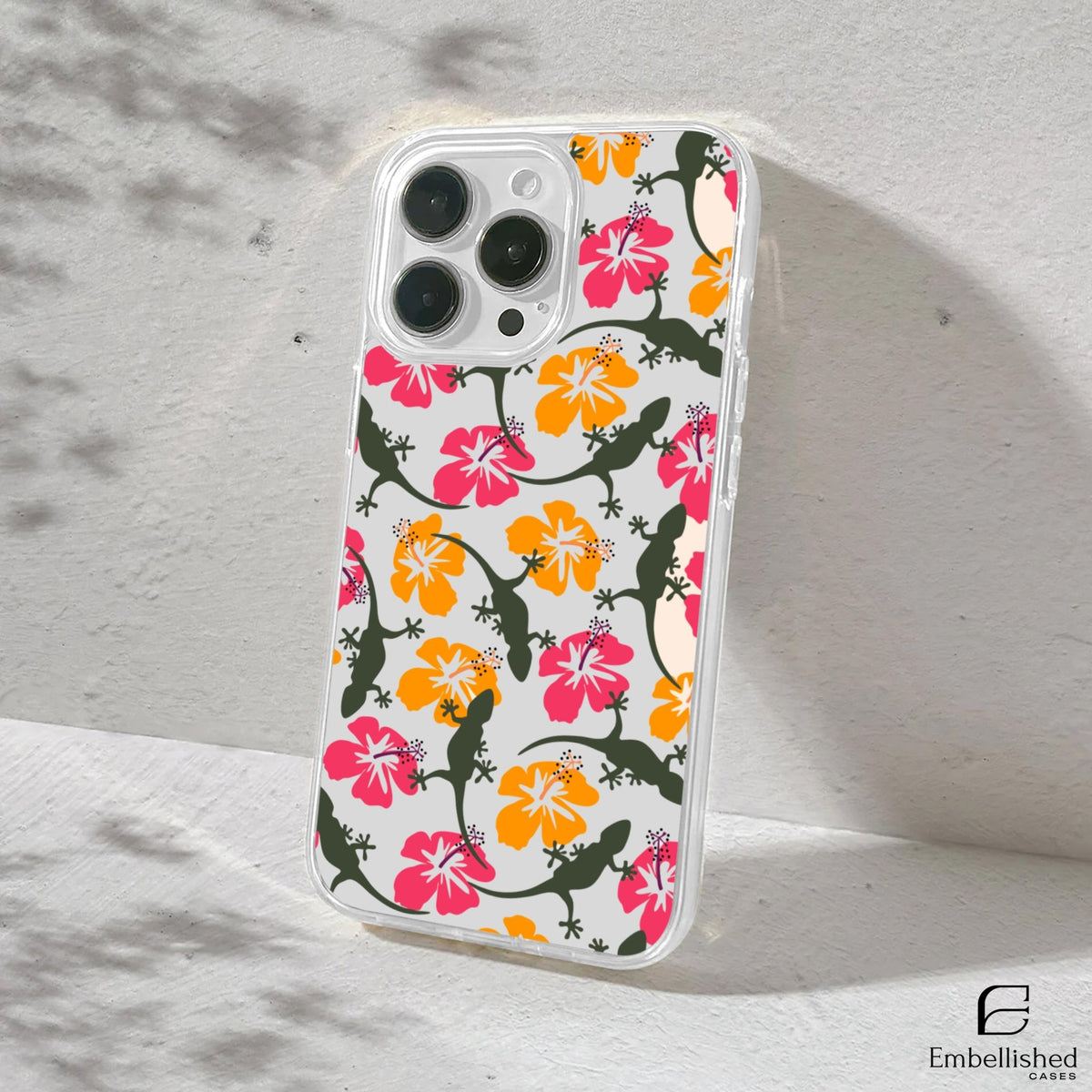 Tropical Hibiscus & Gecko Floral Design - Embellished Cases