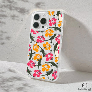 Tropical Hibiscus & Gecko Floral Design - Embellished Cases