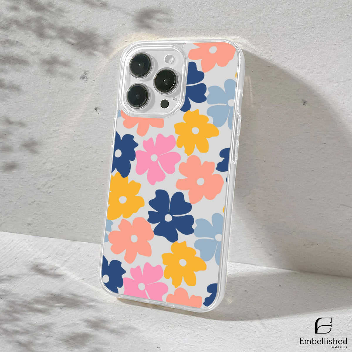 Floral Ditsy Clear Phone Case - Colorful Retro Flower Pattern - Embellished Cases