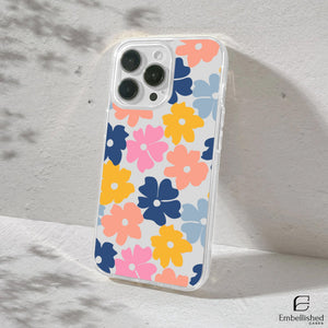 Floral Ditsy Clear Phone Case - Colorful Retro Flower Pattern - Embellished Cases