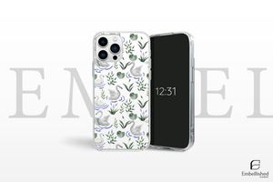 Elegant Swan & Lily Pad Pattern Clear Phone Case - Embellished Cases