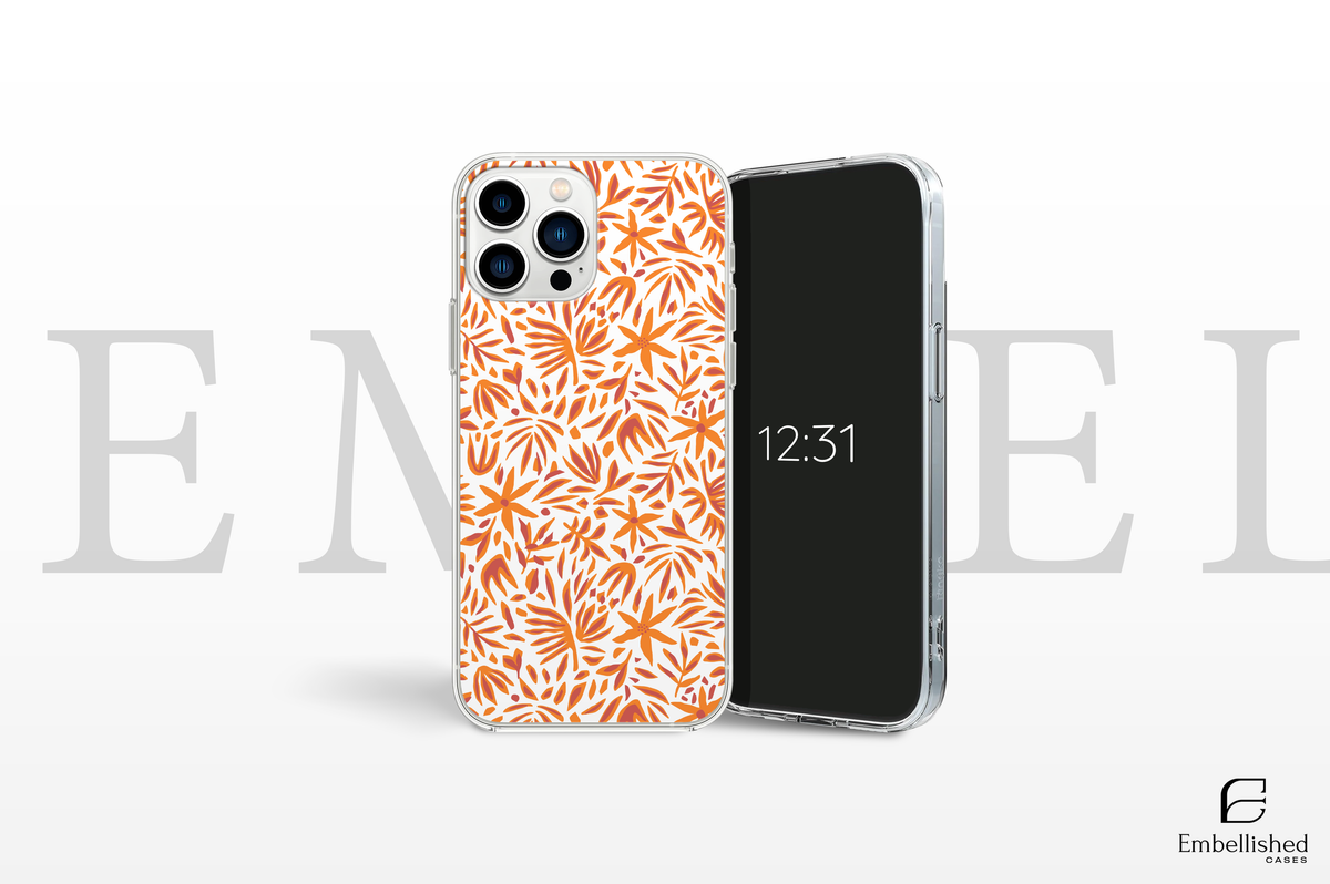 Orange Floral Pattern Slim Protective Cover Clear Phone Case